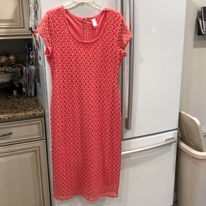 Peachy Pink Dress Lace Large